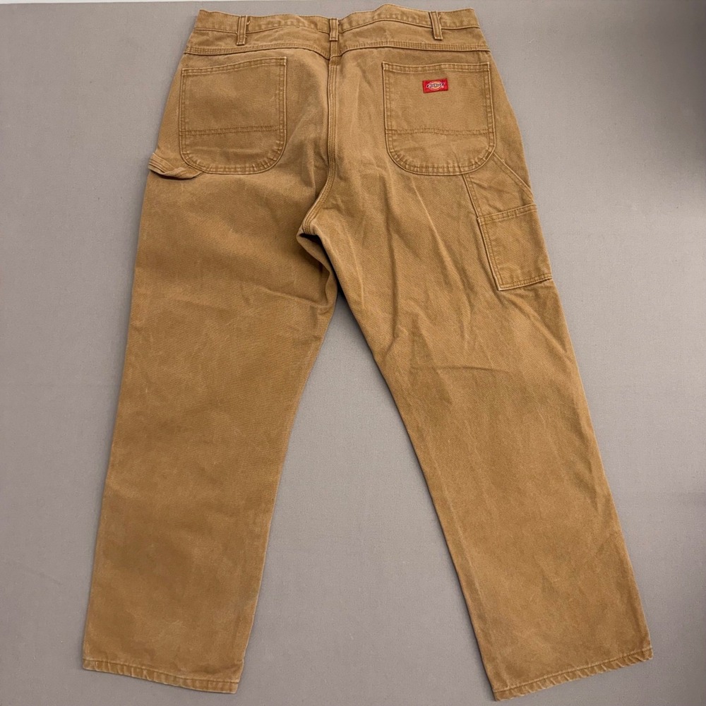 Dickies Mens Brown Duck Canvas Carpenter Pants Straight Workwear 37x30